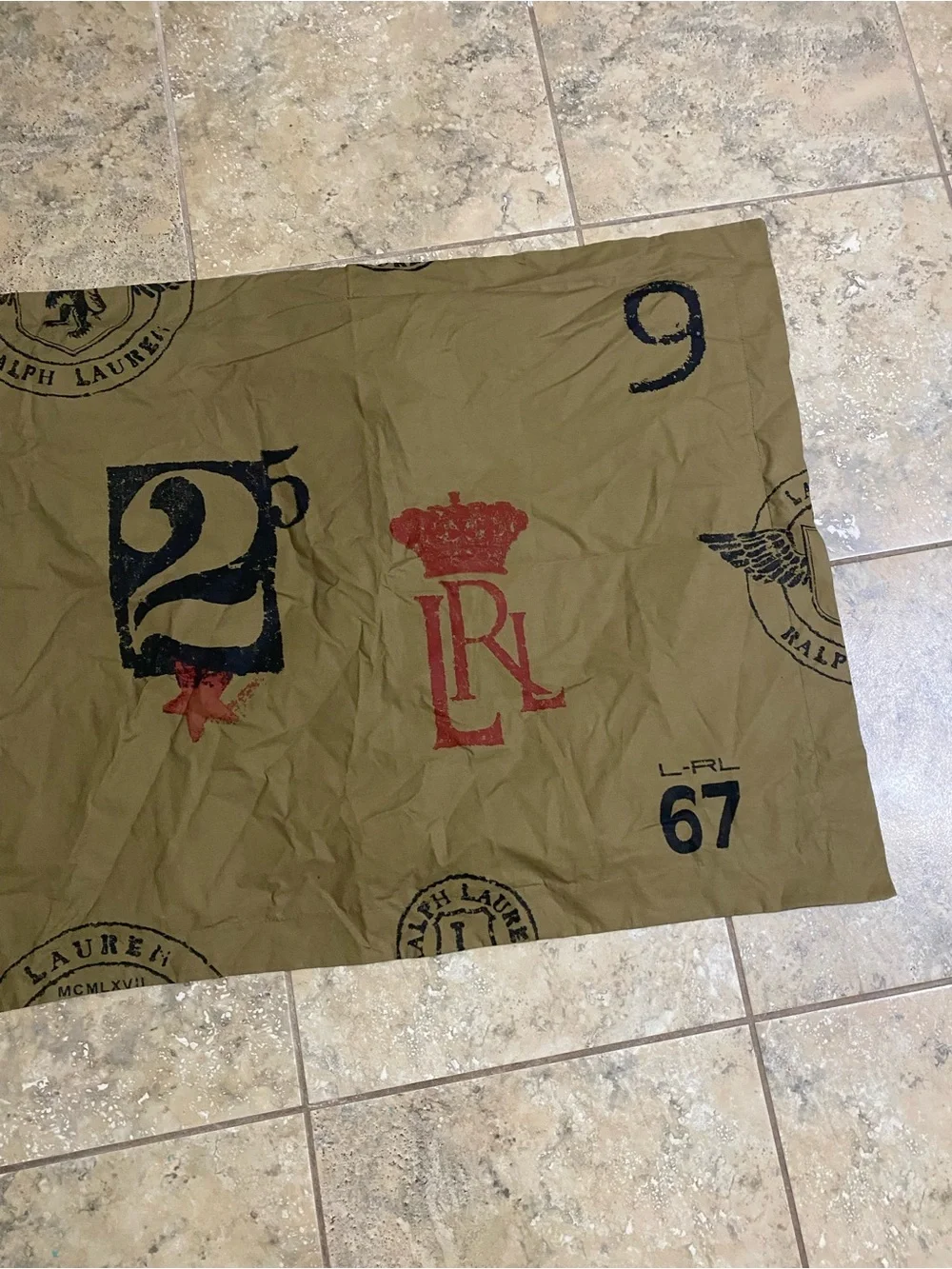 Lauren Ralph Lauren College Varsity Stamp Collection Standard Khaki Pillow Sham